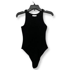 Good American Womens Bodysuit Black Sleeveless Scoop Neck Ribbed Thong 2